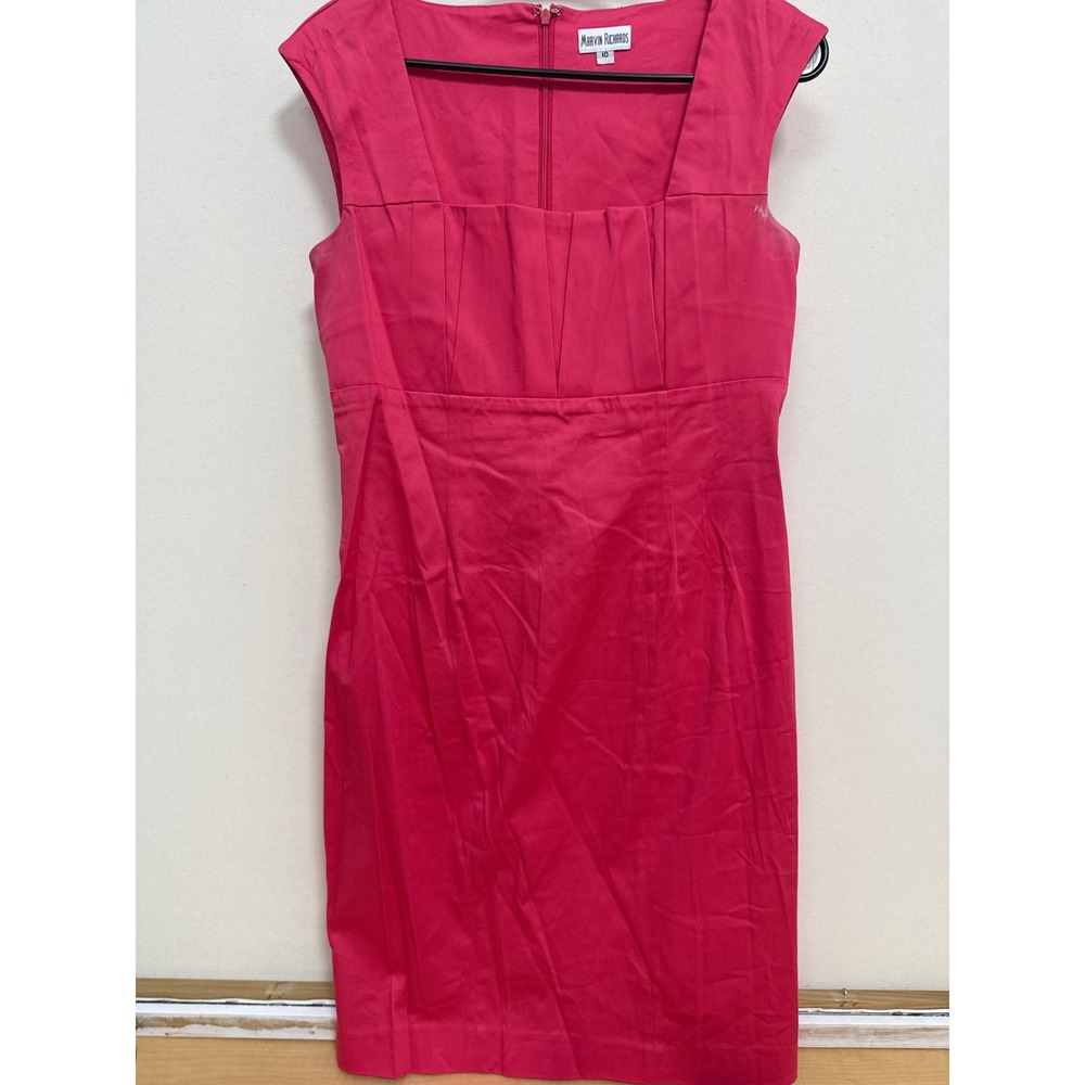 Marvin Richards Pink Sleeveless Square Neck Pleated Sheath Dress Size 10